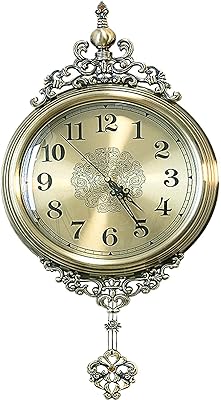 带钟摆装饰的大挂钟,复古金属静音钟摆时钟电池供电,适用于客厅,卧室